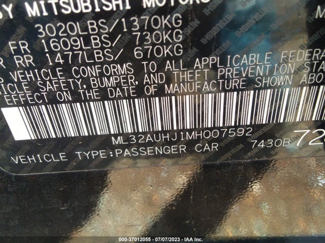 ML32AUHJ1MH007592 Mitsubishi Mirage Es/le/carbonite Edition