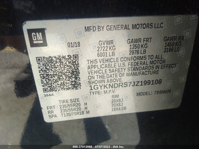 1GYKNDRS7JZ199108 Cadillac Xt5 Luxury Awd