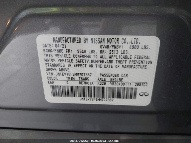 JN1EV7BP6MM707387 Infiniti Q50 3.0t Luxe