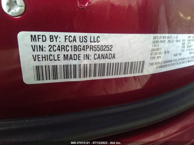 2C4RC1BG4PR550252 Chrysler Pacifica Touring L