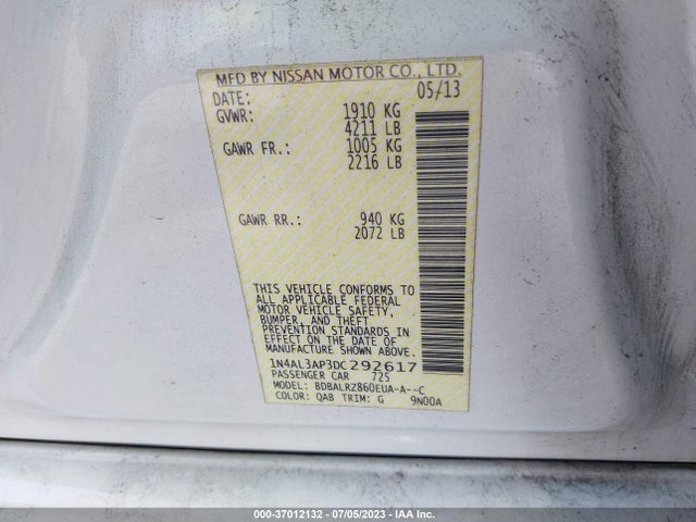 2013 NISSAN ALTIMA 2.5 S VIN: 1N4AL3AP3DC292617
