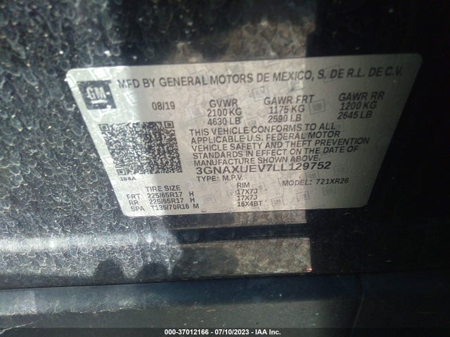 Chevrolet EQUINOX LT 2020 3GNAXUEV7LL129752 Image 9