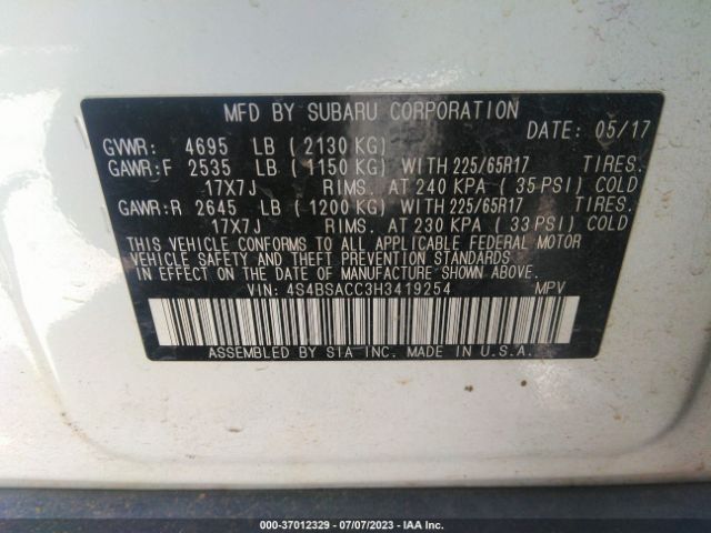 4S4BSACC3H3419254 Subaru Outback Premium