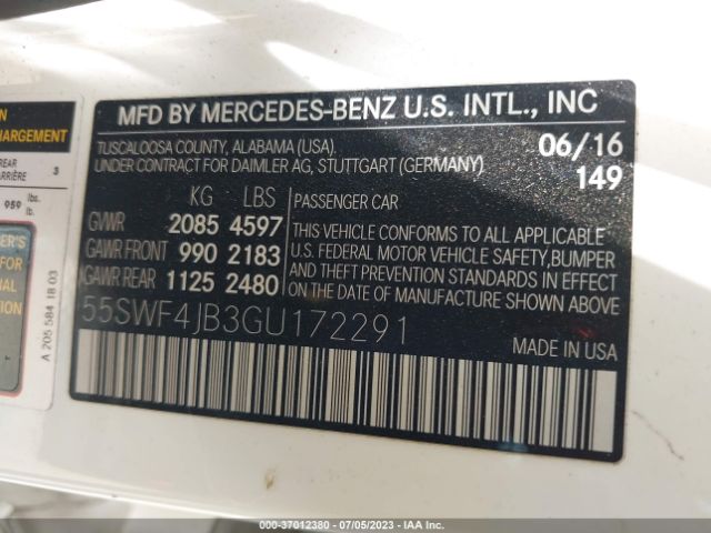 55SWF4JB3GU172291 Mercedes-Benz C-class C 300