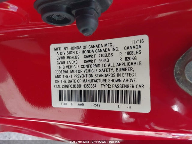 Honda Civic Coupe Ex-t 2017 2HGFC3B38HH353654 Image 9