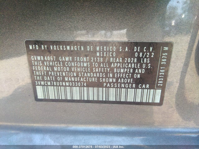 3VWCM7BU0NM033074 Volkswagen JETTA S