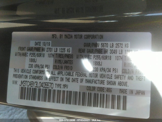 Mazda CX-9 SPORT 2020 JM3TCABY3L0405570 Image 16
