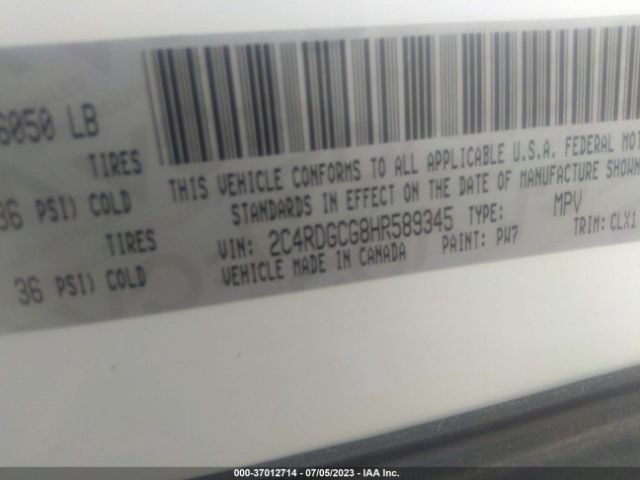 2C4RDGCG8HR589345 Dodge Grand Caravan Sxt