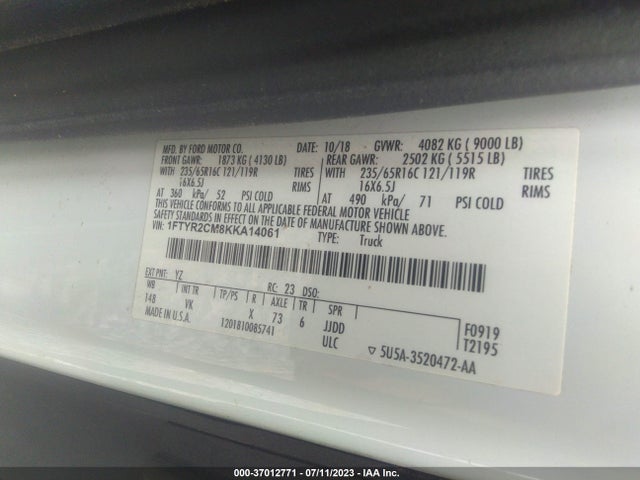 1FTYR2CM8KKA14061 Ford TRANSIT VAN