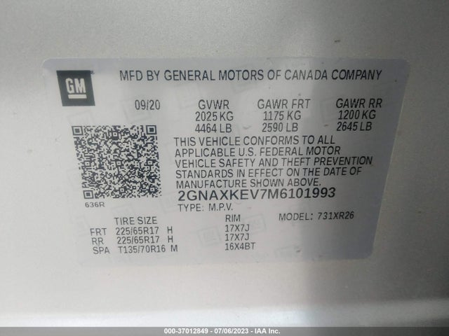 Chevrolet EQUINOX LT 2021 2GNAXKEV7M6101993 Image 9