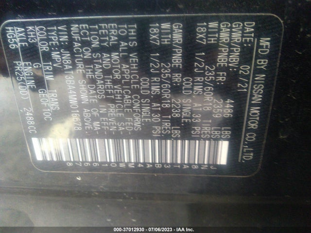 2021 NISSAN ROGUE SV VIN: JN8AT3BA4MW016678