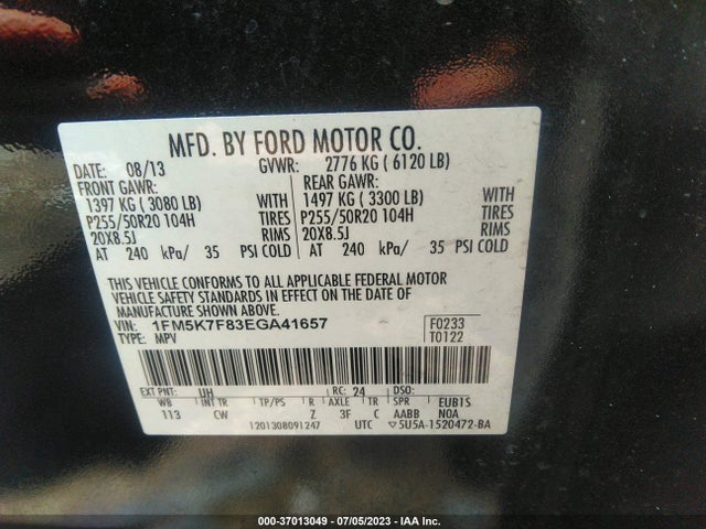 2014 FORD EXPLORER LIMITED VIN: 1FM5K7F83EGA41657
