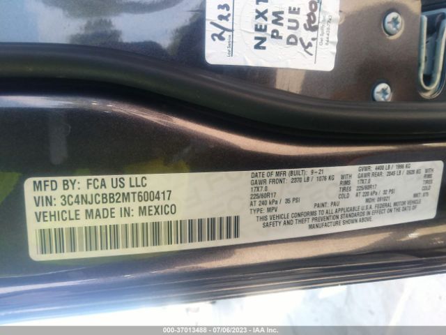 3C4NJCBB2MT600417 Jeep Compass Latitude