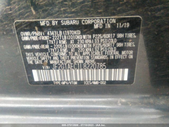 JF2GTAEC1L8220785 Subaru Crosstrek Premium