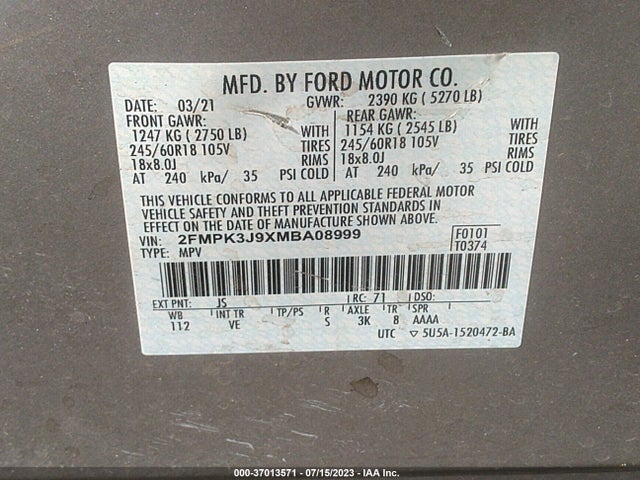 Ford Edge Sel/st-line 2021 2FMPK3J9XMBA08999 Image 14