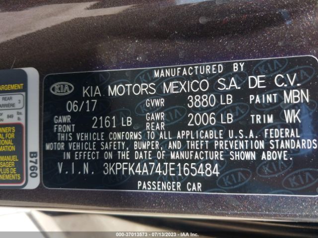 3KPFK4A74JE165484 KIA FORTE LX