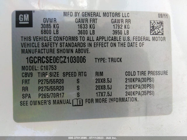2012 CHEVROLET SILVERADO 1500 LT VIN: 1GCRCSE06CZ103006