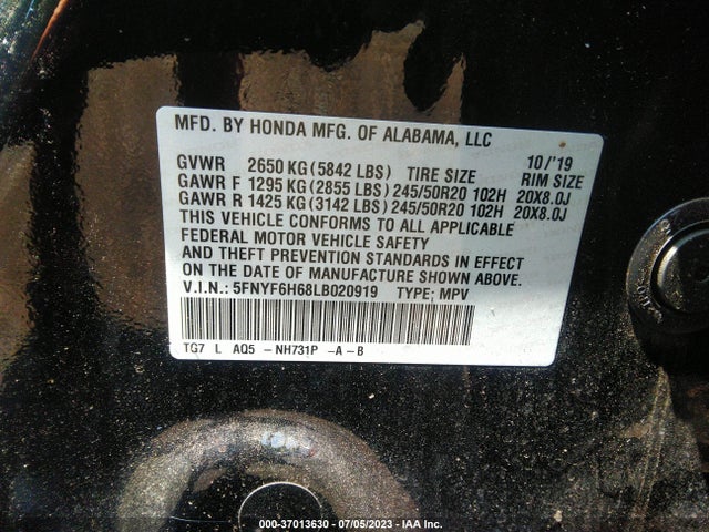 Honda Pilot Touring 7-passenger 2020 5FNYF6H68LB020919 Image 9
