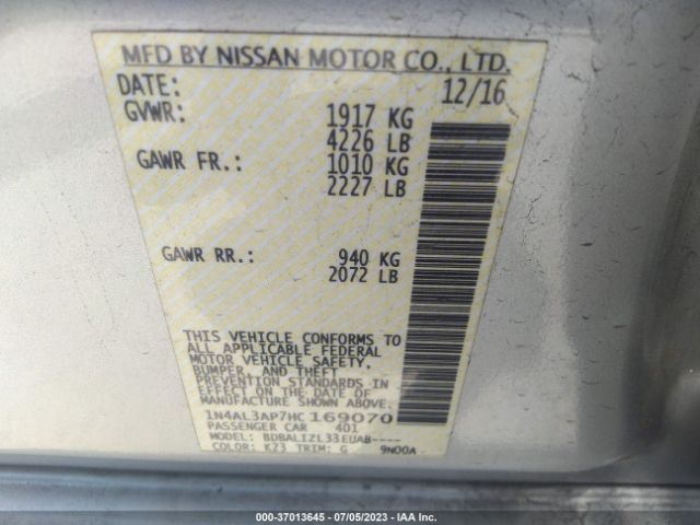 1N4AL3AP7HC169070 Nissan Altima 2.5 Sv