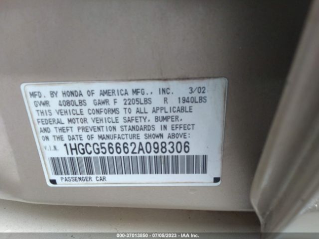 2002 HONDA ACCORD SDN 1HGCG56662A098306 Photo 8