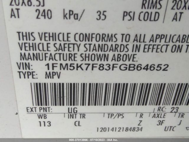 1FM5K7F83FGB64652 Ford Explorer Limited