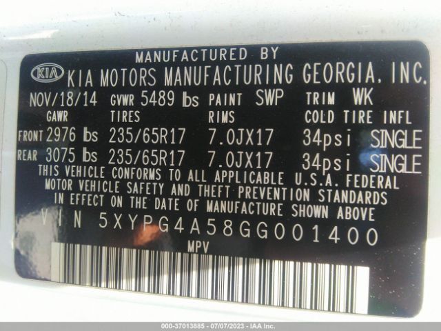 5XYPG4A58GG001400 KIA SORENTO LX