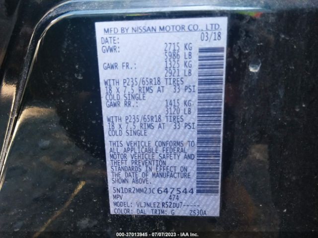 5N1DR2MM2JC647544 Nissan Pathfinder Sv