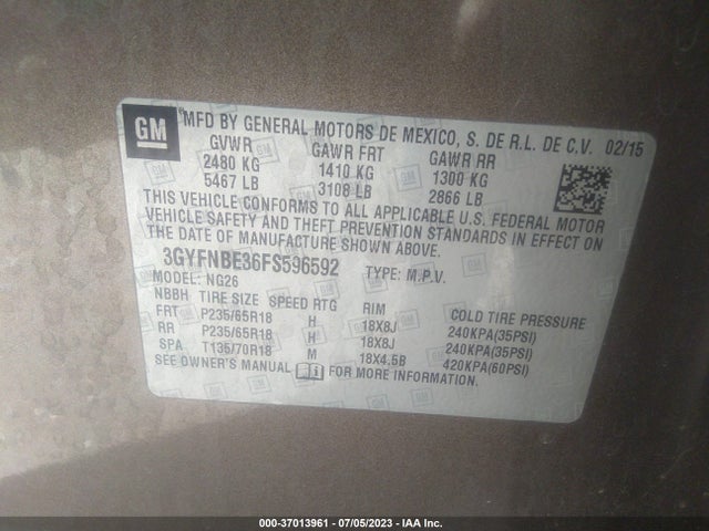 3GYFNBE36FS596592 Cadillac Srx Luxury Collection