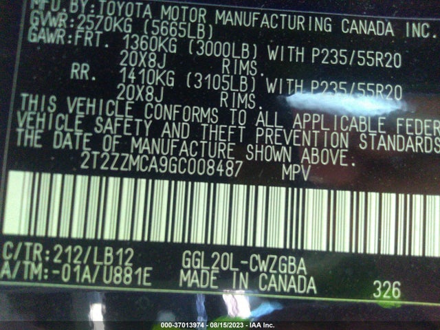 2T2ZZMCA9GC008487 Lexus RX 350