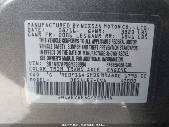 Nissan SENTRA S 2016 3N1AB7AP5GY333994 Image 9