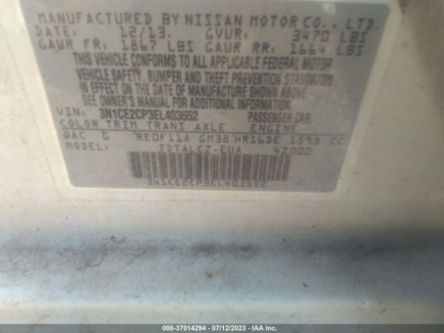 3N1CE2CP3EL403552 Nissan Versa Note S Plus