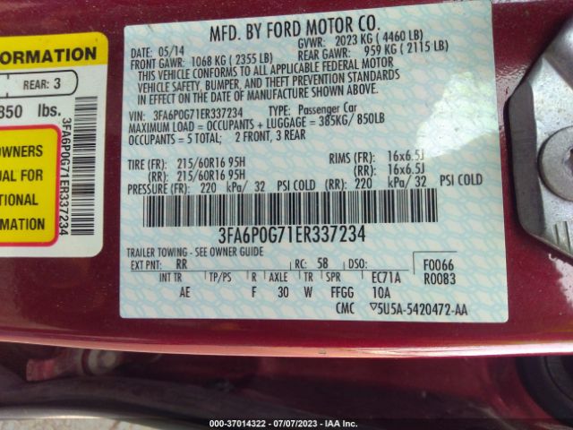 3FA6P0G71ER337234 Ford FUSION S