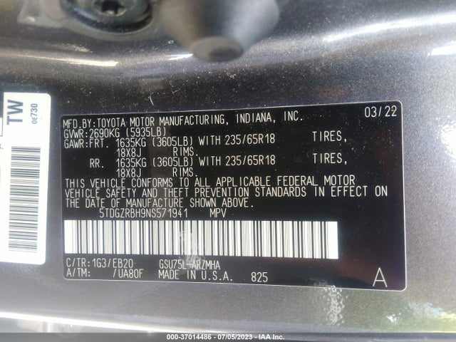 Toyota Highlander Xle 2022 5TDGZRBH9NS571941 Image 16