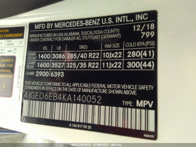 4JGED6EB4KA140052 Mercedes-Benz Gle Amg Gle 43