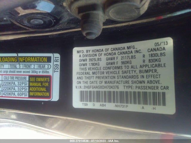 2013 HONDA CIVIC CPE SI VIN: 2HGFG4A5XDH704376