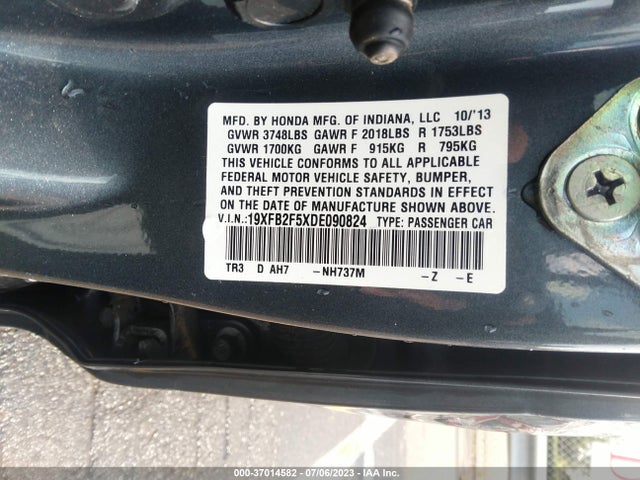 2013 HONDA CIVIC SDN LX VIN: 19XFB2F5XDE090824