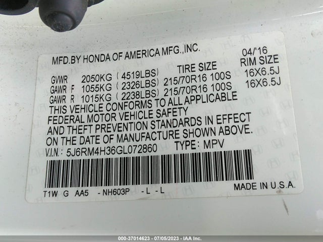 Honda CR-V LX 2016 5J6RM4H36GL072860 Image 9