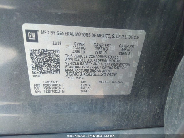 Chevrolet TRAX LS 2020 3GNCJKSB3LL217416 Image 9