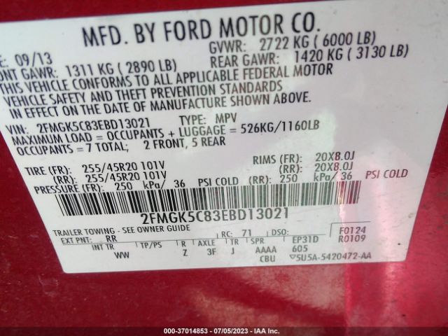 2FMGK5C83EBD13021 Ford FLEX SEL