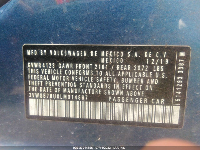 3VWGB7BU0LM014867 Volkswagen Jetta Sel Premium