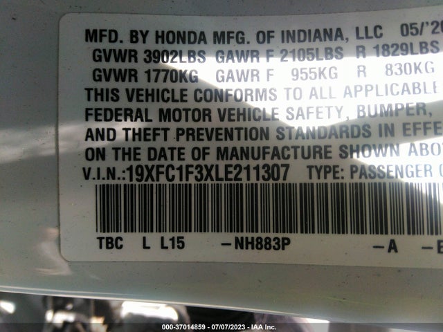 Honda Civic Sedan Ex 2020 19XFC1F3XLE211307 Image 16