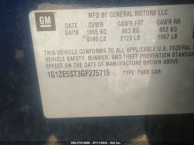 Chevrolet MALIBU LT 2016 1G1ZE5ST3GF275715 Image 9