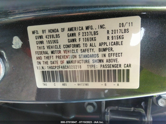 2012 HONDA ACCORD SDN LX PREMIUM VIN: 1HGCP2F46CA020218