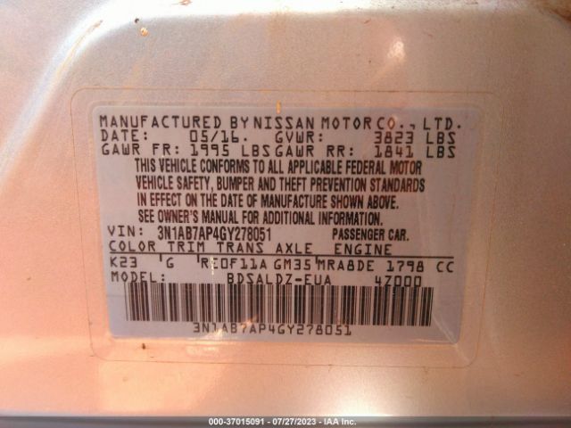 3N1AB7AP4GY278051 Nissan Sentra Sr/sl/s/sv/fe+ S