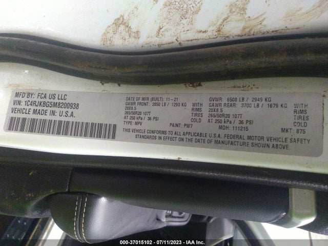 2021 JEEP GRAND CHEROKEE L LIMITED VIN: 1C4RJKBG5M8200938