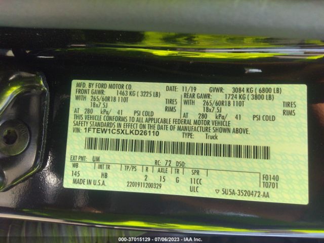 1FTEW1C5XLKD26110 Ford F-150 Xl/xlt/lariat