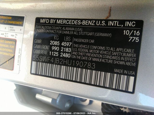 55SWF4JB2HU190783 Mercedes-Benz C-class C 300