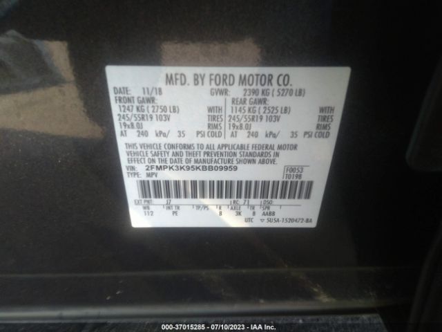 2FMPK3K95KBB09959 Ford Edge Titanium