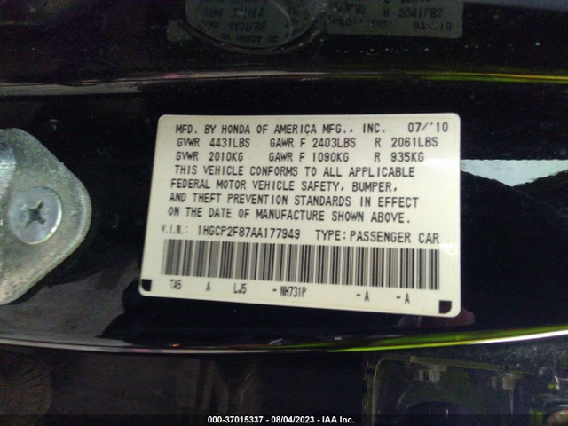 2010 HONDA ACCORD SDN EX-L VIN: 1HGCP2F87AA177949