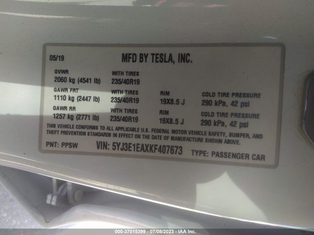 Tesla Model 3 Range 2019 5YJ3E1EAXKF407673 Image 16